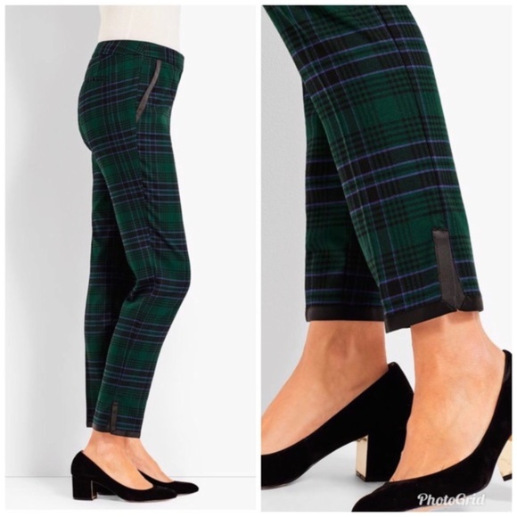 Talbots Green Black Plaid Wool Dress Pants 18 WP - Picture 2 of 3